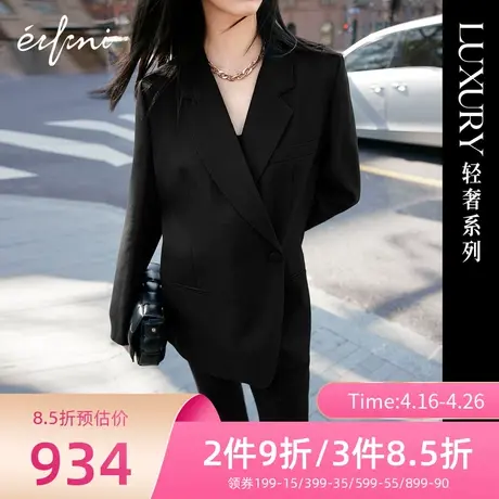 伊芙丽职场西服女春装新款黑色正装羊毛西装外套1D1911311Q🧦图片