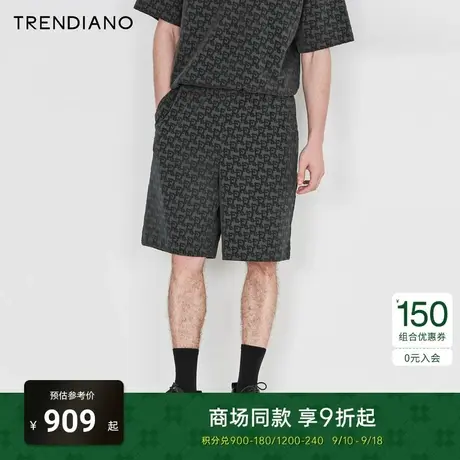 TRENDIANO经典系列2023新款夏季立体植绒纯棉宽松休闲短裤男商品大图
