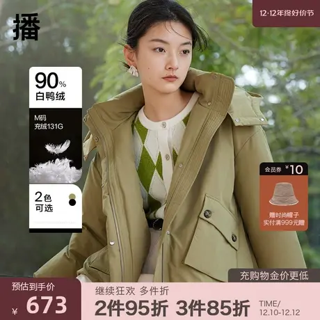 播落肩可拆卸帽子羽绒服2023秋冬新品韩版通勤外套女DDQ4RD5311商品大图