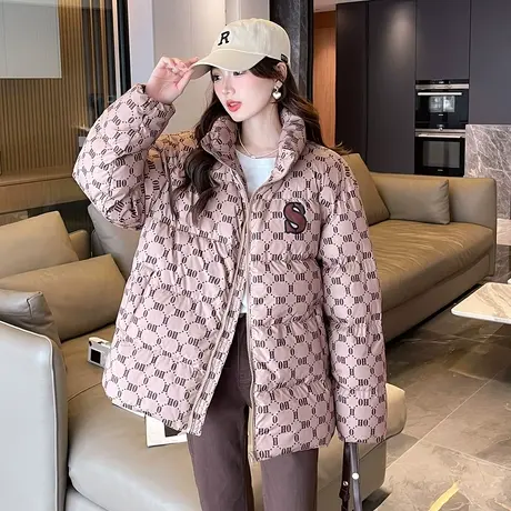 唐狮羽绒服女短款满印冬季新小众设计感立领加厚冬装外套ins潮图片