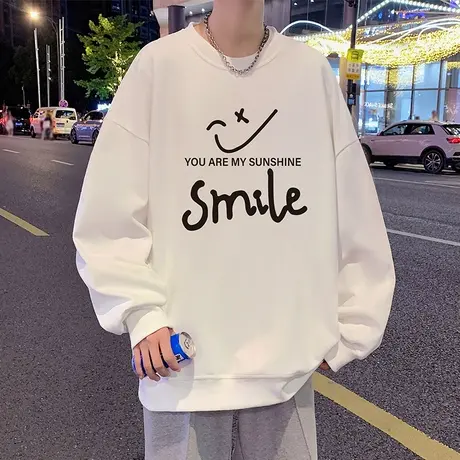 圆领卫衣男春秋季2024新款美式宽松长袖内搭潮牌打底衫加绒上衣服商品大图