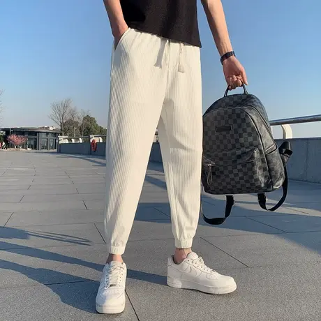 2023夏季男休闲裤九分裤裤子潮流薄款条纹运动卫裤纯色束腿裤百搭商品大图