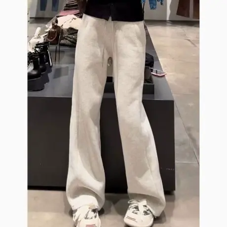 加绒加厚高腰阔腿休闲长裤女秋冬韩版宽松显瘦bf原宿风运动拖地裤商品大图