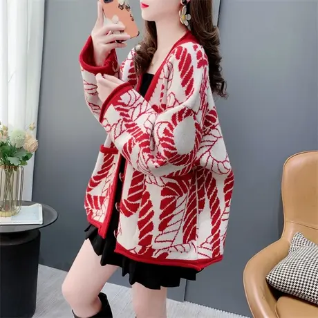 高级感软糯毛衣外套女秋冬加厚复古气质宽松慵懒风超好看针织开衫商品大图