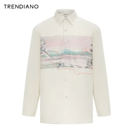 TRENDIANO艺术插画莱赛尔衬衫2024年春季新款长袖开衫外套男潮商品大图