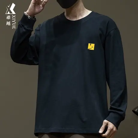 2024春季新款圆领T恤男宽松休闲男士打底衫简约百搭大码长袖上衣商品大图