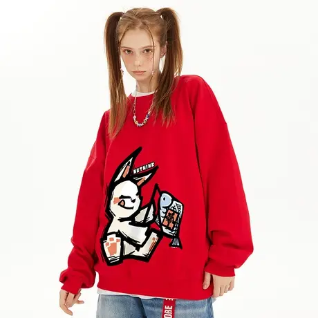 Nuthink新年款可爱风兔年本命年红色卫衣男女同款冬季加肥加大潮商品大图