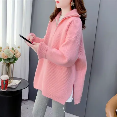 糖果色高领毛衣女加厚2022新款秋冬宽松慵懒风纯色内搭打底针织衫商品大图
