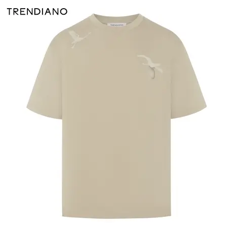 TRENDIANO国风印花休闲T恤2024年春季新款百搭宽松圆领短袖上衣男商品大图