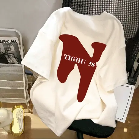 纯棉重磅设计感小众短袖t恤女2023夏季潮牌宽松chic港味半袖上衣商品大图