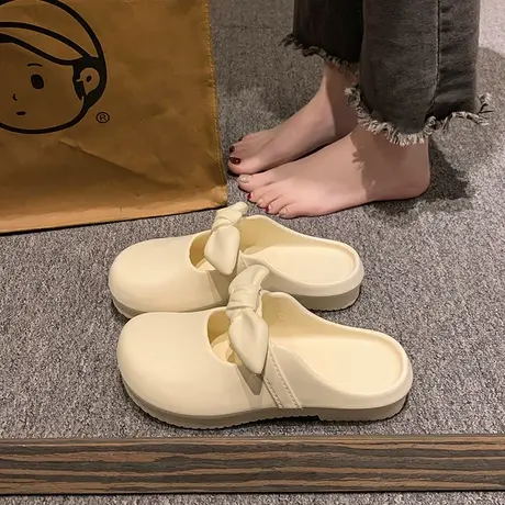 软底包头拖鞋女外穿懒人鞋2024夏季新款法式蝴蝶结一脚蹬半托单鞋商品大图