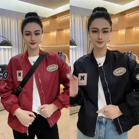 2024早春欧货贴标棒球服外套女宽松百搭飞行夹克衫短款拉链开衫潮商品大图