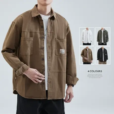 hansca工装衬衫式外套男士春秋款休闲衬衣宽松日系翻领开衫夹克男商品大图