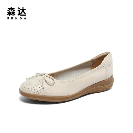森达奶奶鞋女2024春新商场同款浅口蝴蝶结真皮平底单鞋SXK01AQ4图片