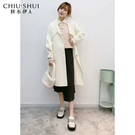 秋水伊人甜美优雅双面尼大衣女2023年冬季新款女装羊腿袖珍珠纽扣图片
