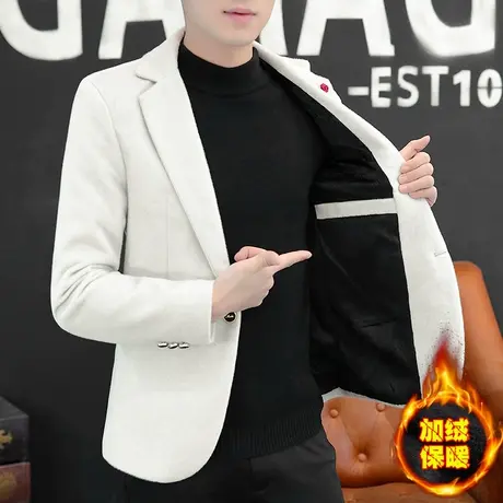 加绒西装外套男士潮流韩版休闲呢子冬季加厚水貂绒小西服保暖上衣商品大图