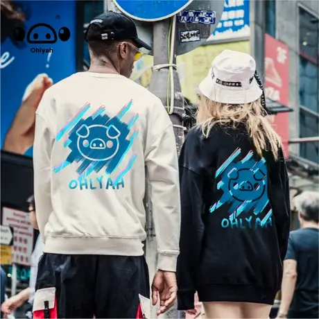 小猪情侣装卫衣女中性风秋装潮牌圆领上衣国潮帅气潮ins宽松外套商品大图