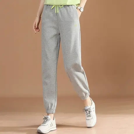 刺绣松紧腰灰色运动裤女宽松束脚2023新款秋季休闲长裤子卫裤薄款图片