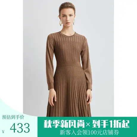恩裳春秋时尚优雅简约坑条设计显瘦优雅毛衫连衣裙图片