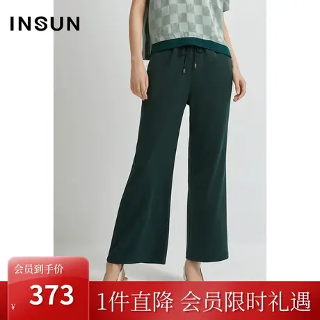 恩裳夏季时尚休闲舒适垂感潮流墨绿色百搭阔腿裤图片