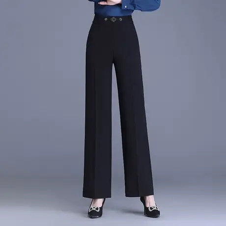 韩版阔腿裤女春秋2023新款高腰垂感松紧腰西装裤显瘦直筒休闲长裤商品大图