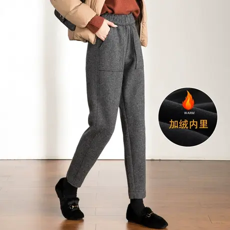 加绒毛呢裤女萝卜裤秋冬加厚呢子裤子高腰休闲妈妈女裤大码哈伦裤商品大图