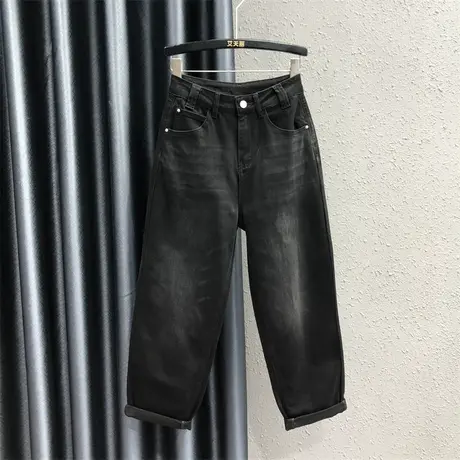 简约休闲高腰老爹裤垮裤欧货23女秋新款阔腿显瘦复古牛仔哈伦裤潮图片