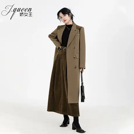咖色毛呢外套女秋冬季新款韩系气质时尚高级感中长款加厚呢子大衣商品大图