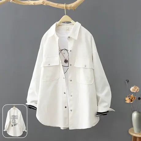 春装新款韩版宽松外穿长袖衬衫女百搭叠穿印花外套衬衣休闲上衣潮商品大图