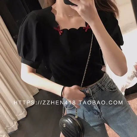 纯棉短袖t恤女夏季半袖宽松韩版bf慵懒风ins设计感小众短款上衣服商品大图