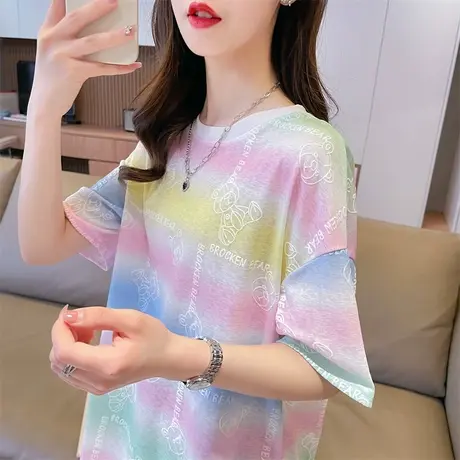小众设计感短袖t恤女夏季韩版宽松大码女装扎染小个子半袖上衣服图片