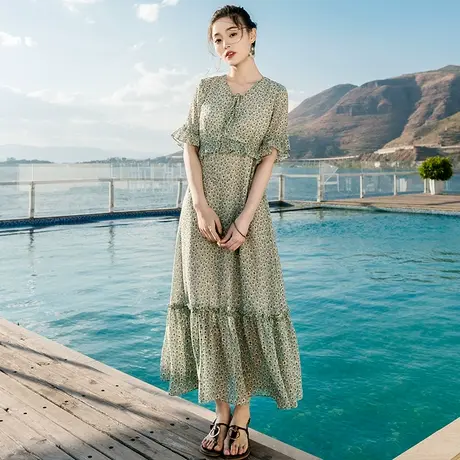 2020夏季新款女装波西米亚雪纺连衣裙长裙越南芽庄海边度假沙滩裙图片