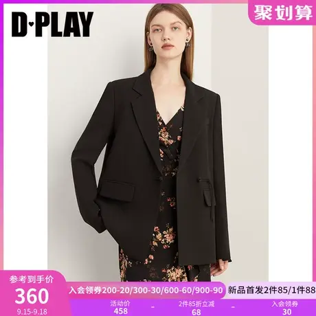 DPLAY2023秋装新中式经典黑翻驳领国风盘扣气质通勤ol西装外套商品大图