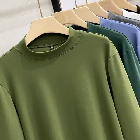 半高领t恤男士打底衫长袖潮流修身双面德绒中领内搭男秋冬季新款商品大图