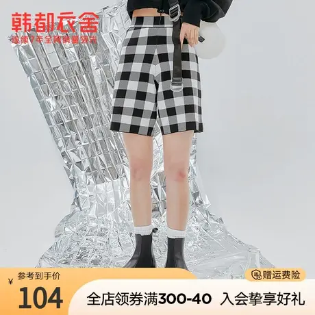 【数字美学】韩都衣舍格子裤秋冬高腰休闲短裤女UF0084商品大图