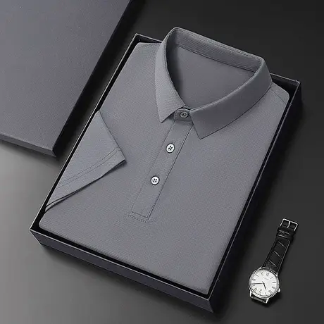 灰色无痕冰丝polo衫男商务休闲2023夏季上衣薄款弹力透气短袖上衣商品大图