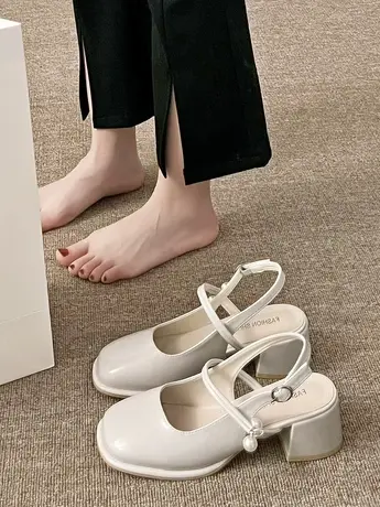 2023春夏季玛丽珍鞋子女中跟一字带包头凉鞋女粗跟单鞋方头高跟鞋商品大图