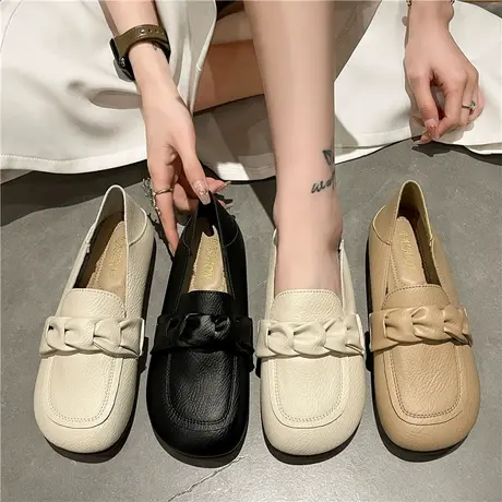 鞋子女春秋2023年新款爆款网红浅口乐福单鞋仙女风百搭平底豆豆鞋商品大图