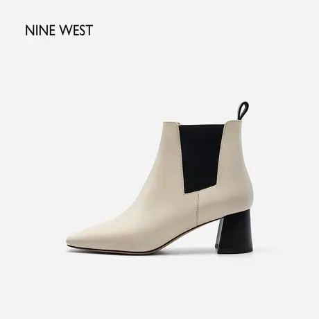 Nine West/玖熙极简时尚方头切尔西靴2023冬新款法式高跟弹力短靴图片