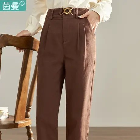 茵曼官方旗舰店女新款复古腰带显瘦百搭修身长裤萝卜裤18236645图片