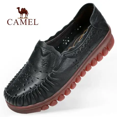 Camel/骆驼夏季款镂空透气真牛皮防软底牛筋滑舒适休闲妈妈女鞋子图片
