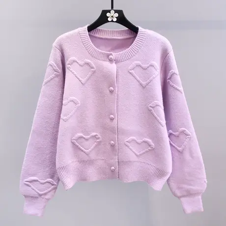 小清新立体爱心毛衣外套女秋冬2023新款宽松学院风长袖针织开衫图片