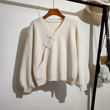 新中式毛衣女外套秋冬2023新款宽松复古时尚国风盘扣针织开衫上衣商品大图