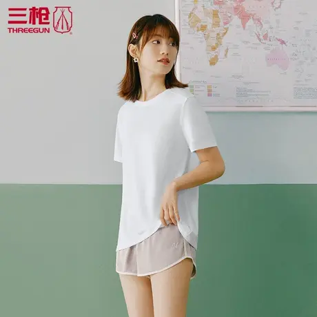 三枪短袖女夏季T恤女士水柔棉圆领打底衫女式白色休闲上衣24236商品大图