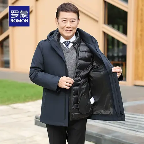 【鹅绒+可拆卸内胆】罗蒙中老年人爸爸羽绒服男爷爷冬装外套上衣图片