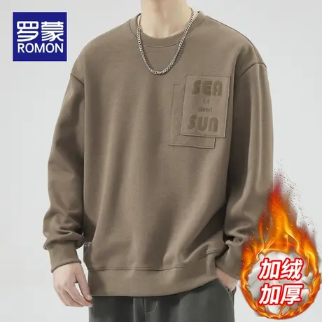 罗蒙加绒加厚卫衣男冬季潮牌百搭圆领保暖上衣男士秋冬款2023新款图片