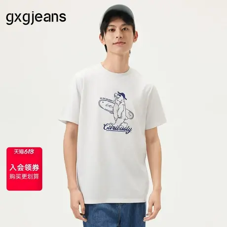 gxg.jeans男装 白色趣味图案时尚潮流宽松圆领短袖T恤男 25夏新品图片