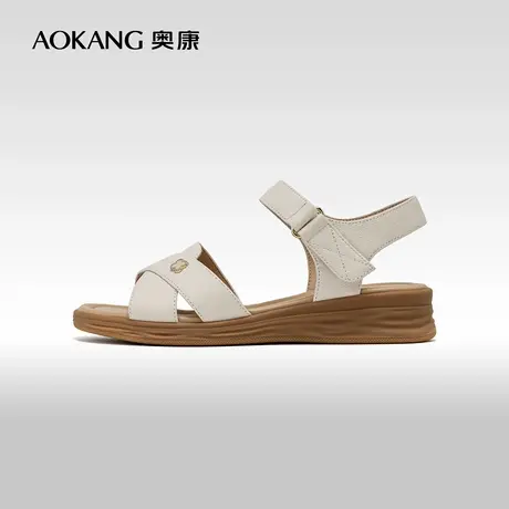 奥康女鞋 夏季新款优雅一字带露趾凉鞋时尚通勤百搭休闲妈妈凉鞋图片