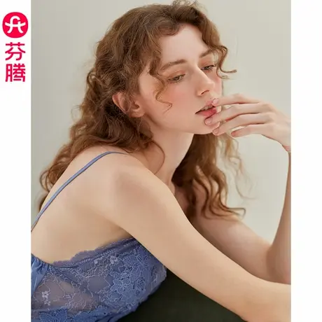 芬腾吊带睡裙女士夏季冰丝带胸垫睡衣裙性感纯欲蕾丝边家居服短裙图片