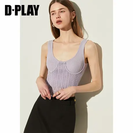 DPLAY夏季气质甜辣日常紫色拼接修身吊带针织背心上衣女图片